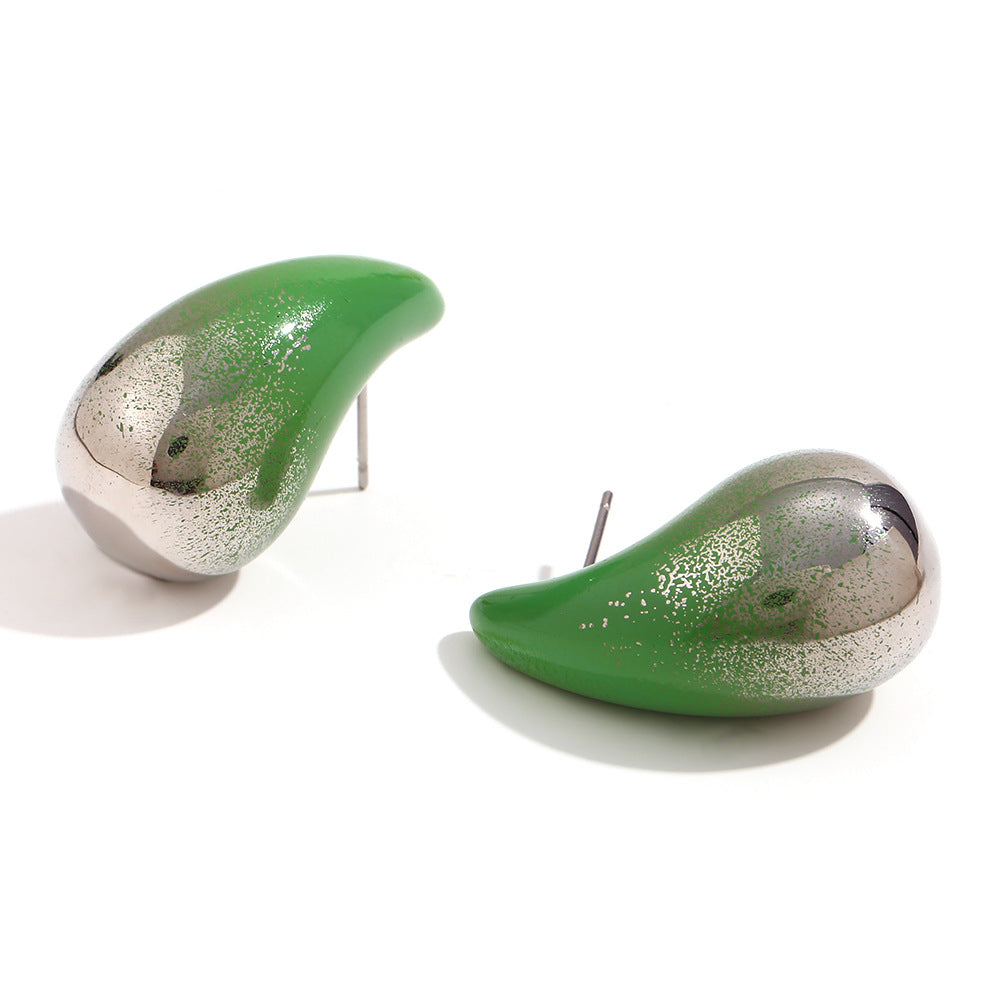 Wholesale Stainless Steel 18K Gold Plated Spray Painted Water Drop Earrings